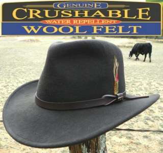  Scala CRUSHABLE Wool RAIN PROOF Chocolate Outback Western Cowboy Hat 