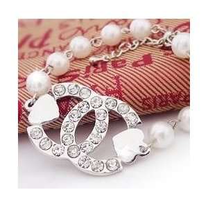  Pretty CC Pearls and Rhinestones Bracelet 