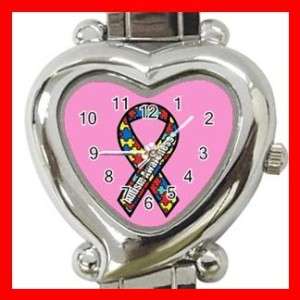 New Autism Awareness Ribbon Heart Italian Charm Wrist Watch  