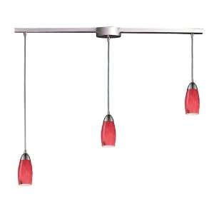  3 LIGHT PENDANT IN SATIN NICKEL AND FIRE RED GLASS W36 H 