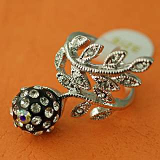   10 Stunning Cocktail Black CZ Diamante Leaf Ring Fashion Jewelry New