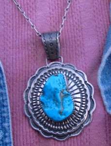 BIG D. REEVES NAVAJO STAMPED STERLING SILVER TURQUOISE PENDANT 