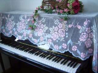 Vintage Rose Hand Filet Lace Cotton Piano Cover Curtain  