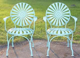 Set of 6 1920s Antique Steel Springer Garden Iron Patio Chairs  