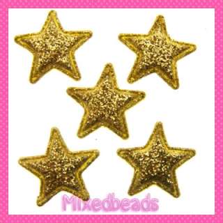 100 Mini 5/8  Gold Glitter Star Padded Applique hair  