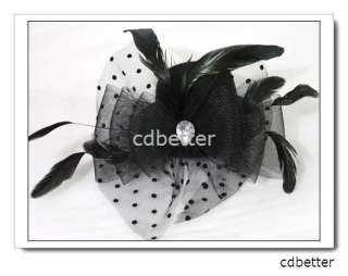   Veil + Bling Rhinestone Manual Flower Style Party Black Mini Clip Hats
