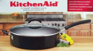 New KitchenAid Large 5.5 Quart Black Frying Fry Pan Saute Non Stick w 