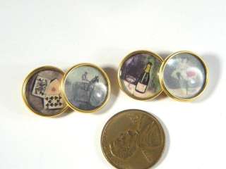 ANTIQUE 4 VICES CUFFLINKS c1920s WOMEN HORSES CARDS DRINK  