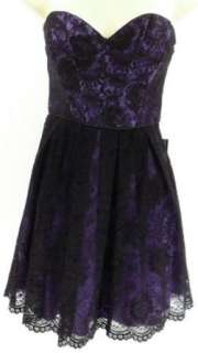  Bebe Paulina Dress Strapless Lace Overlay Blue Black L Clothing