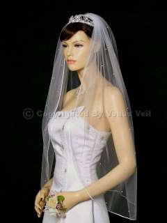 1T White Wedding Bridal Fingertip 30 Rhinestones Veil  