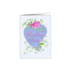  15th Birthday Party Pink Flowers Blue Heart Invitations 