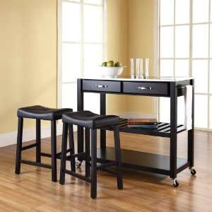  Stainless Steel Top Kitchen Cart/Island in Black Finish 