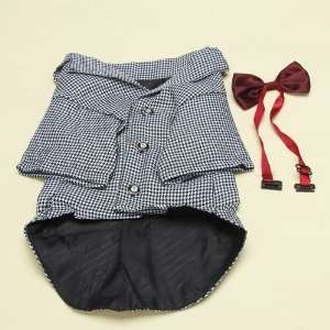 Pet Dog Black and White Check Clothes Apparel Business Suit with 