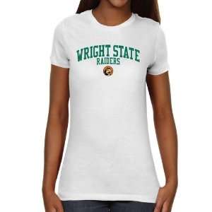   Wright State Raiders Ladies Team Arch Slim Fit T Shirt   White Sports