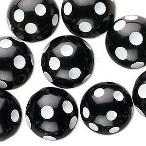 20 Black & White Polka Dot Plastic Beads~Big 16mm Round  