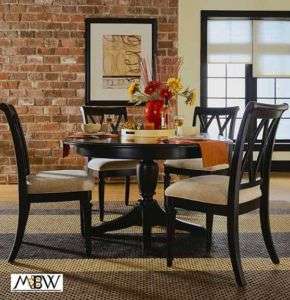 Ft Distressed Black Round Dining Table w/ One Leaf  