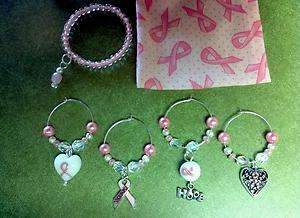 PInk Ribbon Breast cancer awareness wine glass charms  