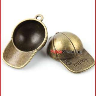   50 antiqued bronze tone BASEBALL Hat necklace pendant fit chain 141007