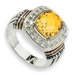  Sterling Silver and 14k 4.00ct Citrine & 1/6ct Diamond 