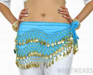 Belly Dance Gold 128 Coin Belt Hip Scarf Skirt Costume  