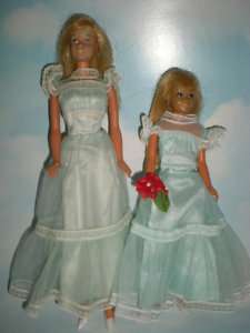 1972 Malibu Barbie & Skipper in Aqua Gowns #9151  