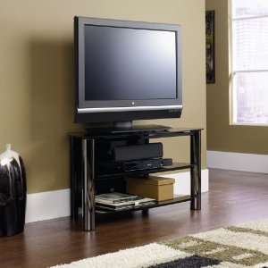  Chroma TV Stand Black Finish/Black Glass/Black Chrome 