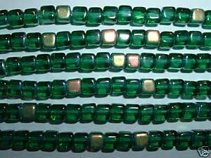 AL50 CZECH 5mm Glass CUBE Beads Green EMERALD AB (50)  