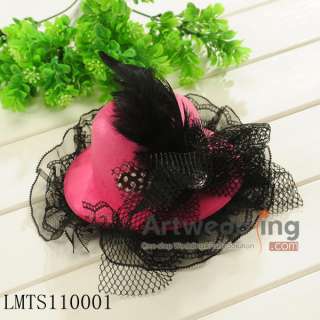 Flannelette Wedding Hat with Feather and Rhinstone (Watermelon/White 