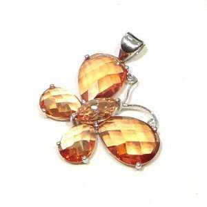 Champagne color Quartz Butterfly Designed Sterling Silver Pendant with 