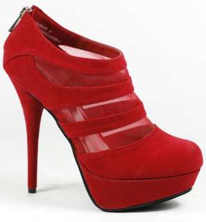 Red Mesh Round Toe Platform Ankle Bootie 10 us BAMBOO  