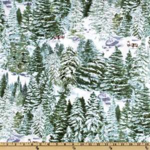   Snow Forest White/Green Fabric By The Yard Arts, Crafts & Sewing