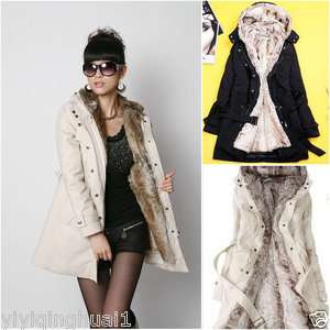 2011 New Womens Warm Hooded Faux Fur Winter Long Coat 2 color 5 size 