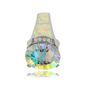 Sterling Silver Radiant Sea Mist Topaz Pendant with Created Opal 