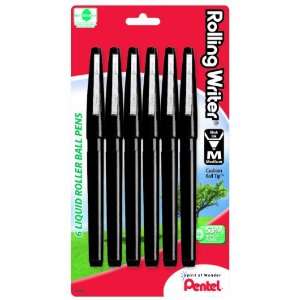  Pentel Rolling Writer Roller Ball Pen, Medium Line, Black 