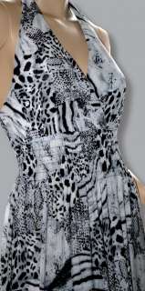 NEW Animal Print Halter Long Maxi Dress Summer Beach Dress S/M  