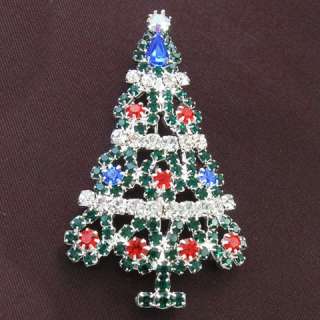 Multi Colors Christmas Tree Brooch Pin Color Stone Crystals Costume 