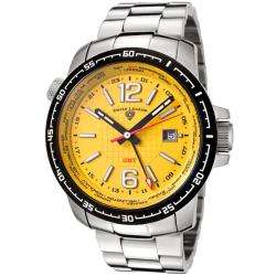 Swiss Legend Mens World Timer Yellow Dial Stainless Steel GMT Watch 
