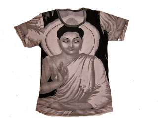 Buddhist Buddha Print Yoga Clothing Women Top T shirt Black & White 