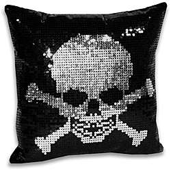 Sequin Skull and Crossbone Decorative Pillow  