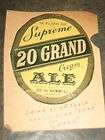 20 Grand Cream Ale vintage Beer Bottle Label Ohio