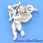   WITH LOVE BOW AND ARROW CHERUB ANGEL 3D .925 Sterling Silver Charm