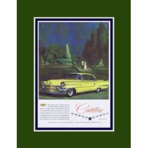  1956 Cadillac Sedan Yellow Fountain Couple Vintage Ad 