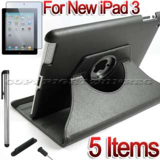   LEATHER HARD STAND CASE COVER+LCD PROTECTOR FOR APPLE NEW iPad 3