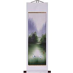 Cranes and Pine Forest Wall Art Scroll Painting (China)   