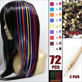   16 Synthetic Feather Hair Extensions Free Micro Beads Hooked Needles