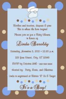 MOD/MODERN CHOCOLATE AND BLUE POLKA DOTS PERSONALIZED BABY SHOWER 