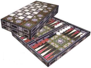   Turkish Mother Of Pearl Design Backgammon Set w/ wood pieces  
