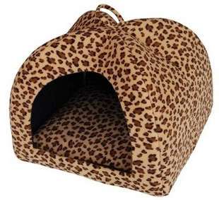 Leopard Print Pet Dog Cat Tent House Bed Brown S M  