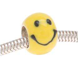 Silverplated and Yellow Enamel Happy Face Beads (Pack of 2 