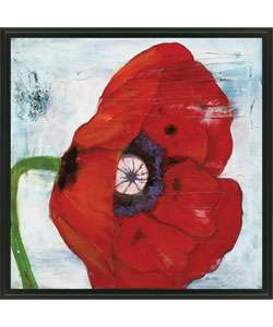 Laura Gunn Poppies on Blue II Framed Canvas Art  